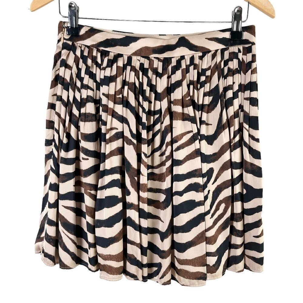 J.Crew Featherweight Satin Pleated Mini Skirt in Zebra Stripe‎ Brown Beige, Sz 2 - Picture 8 of 12